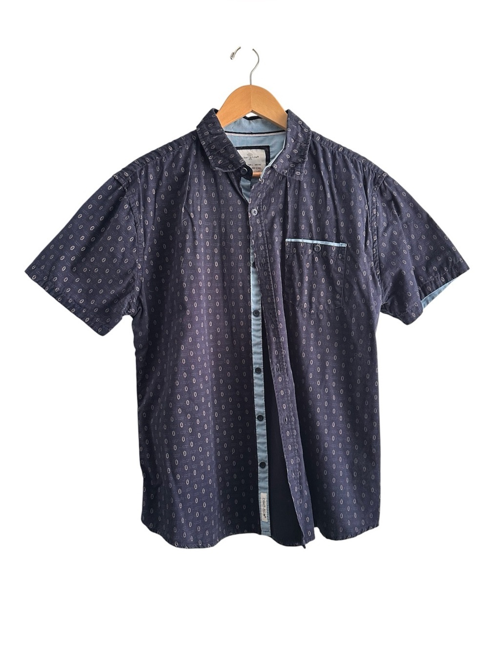 Men's Short-Sleeve Navy Micro-Pattern Button-Down Shirt by Craft & Flow SzL